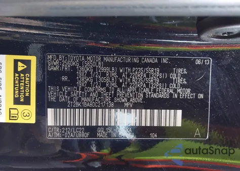 2013 Lexus Rx 350 F Sport from USA, damaged, VIN 2T2BK1BA8DC217138